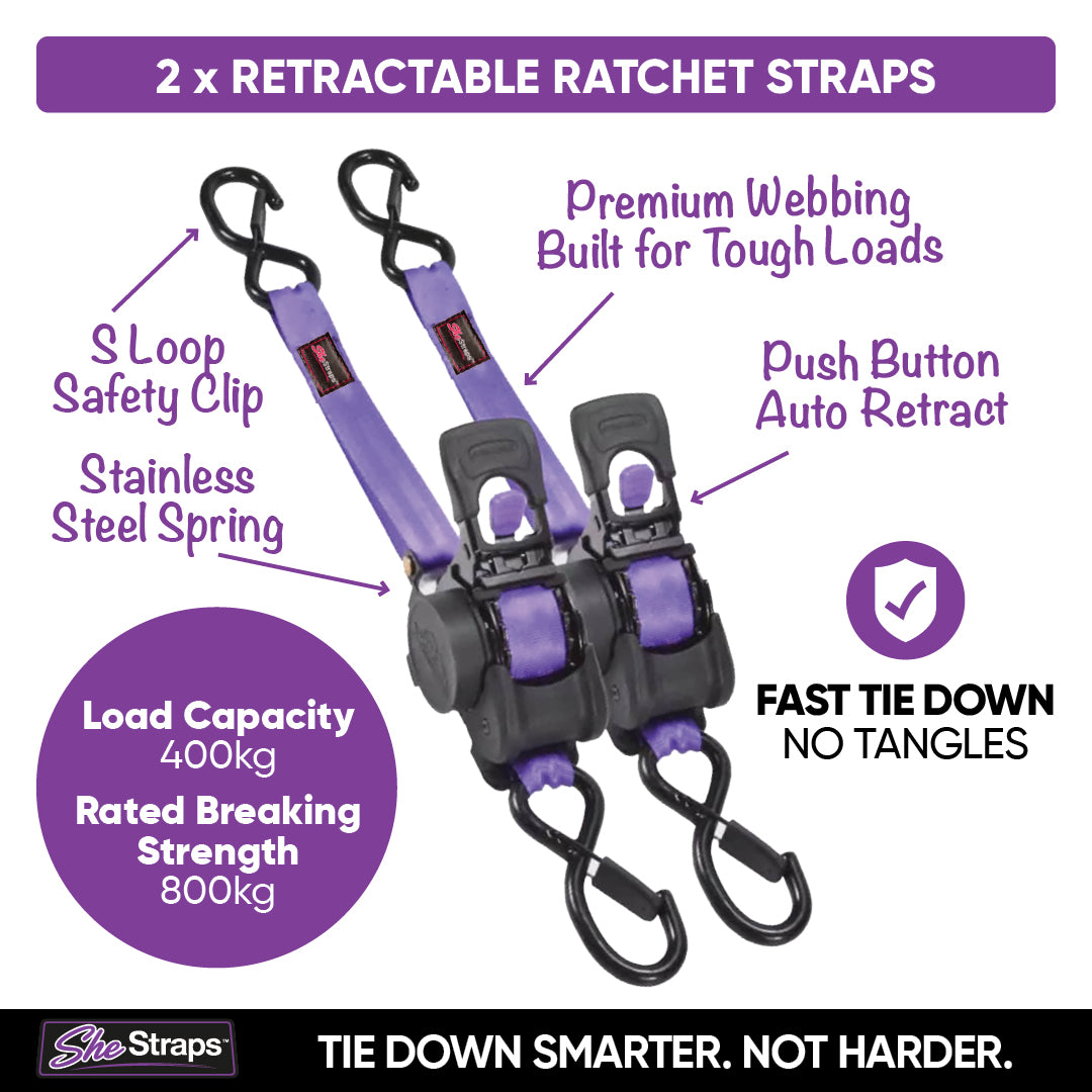She Straps™ Pair Retractable Ratchet Straps