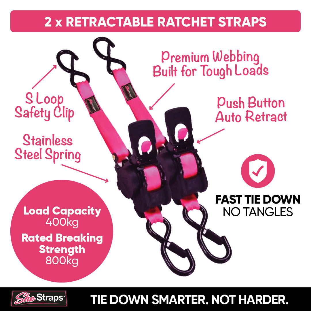 She Straps™ Pair Retractable Ratchet Straps