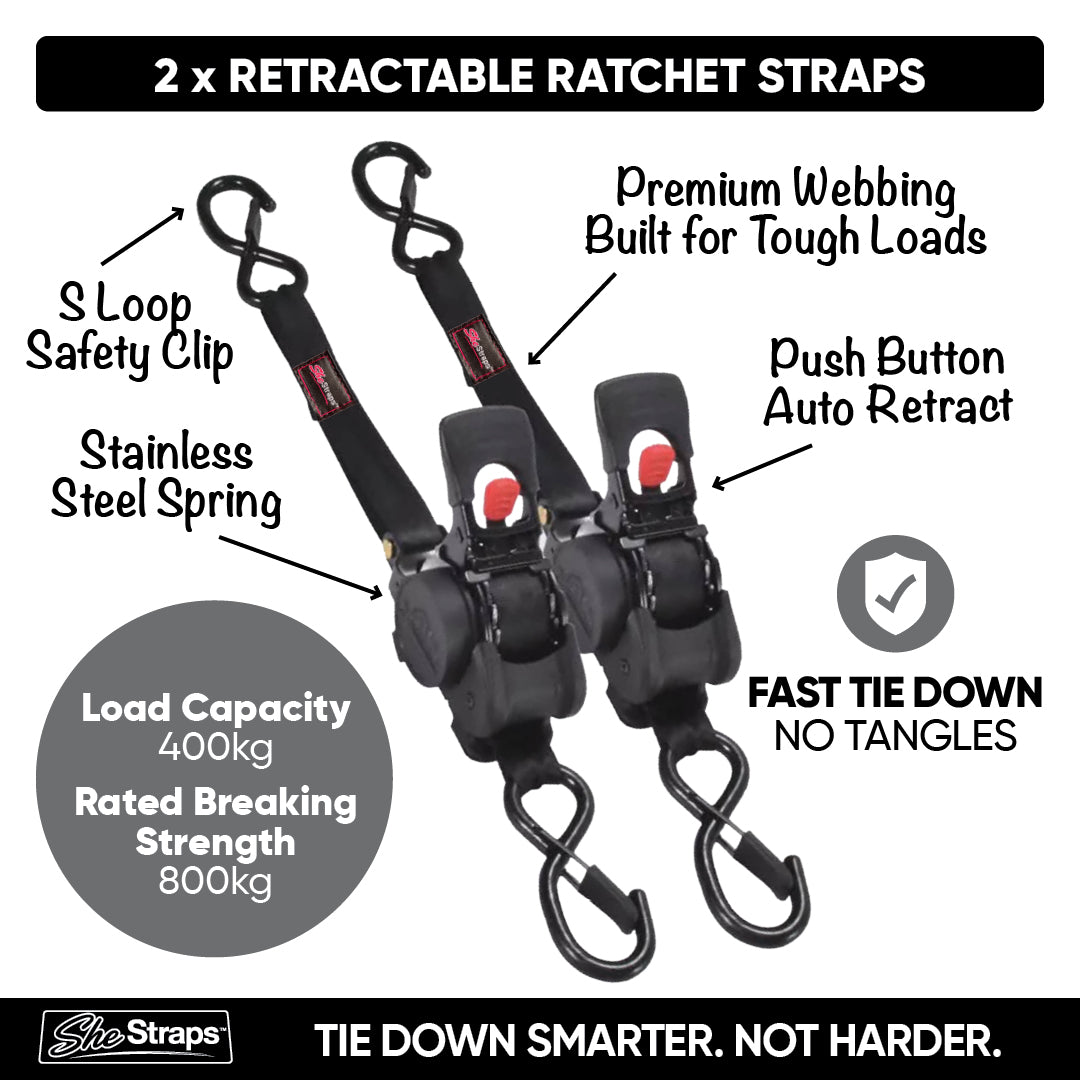 She Straps™ Pair Retractable Ratchet Straps