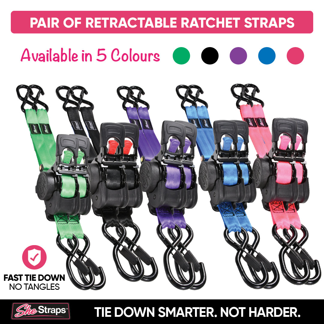 She Straps™ Pair Retractable Ratchet Straps
