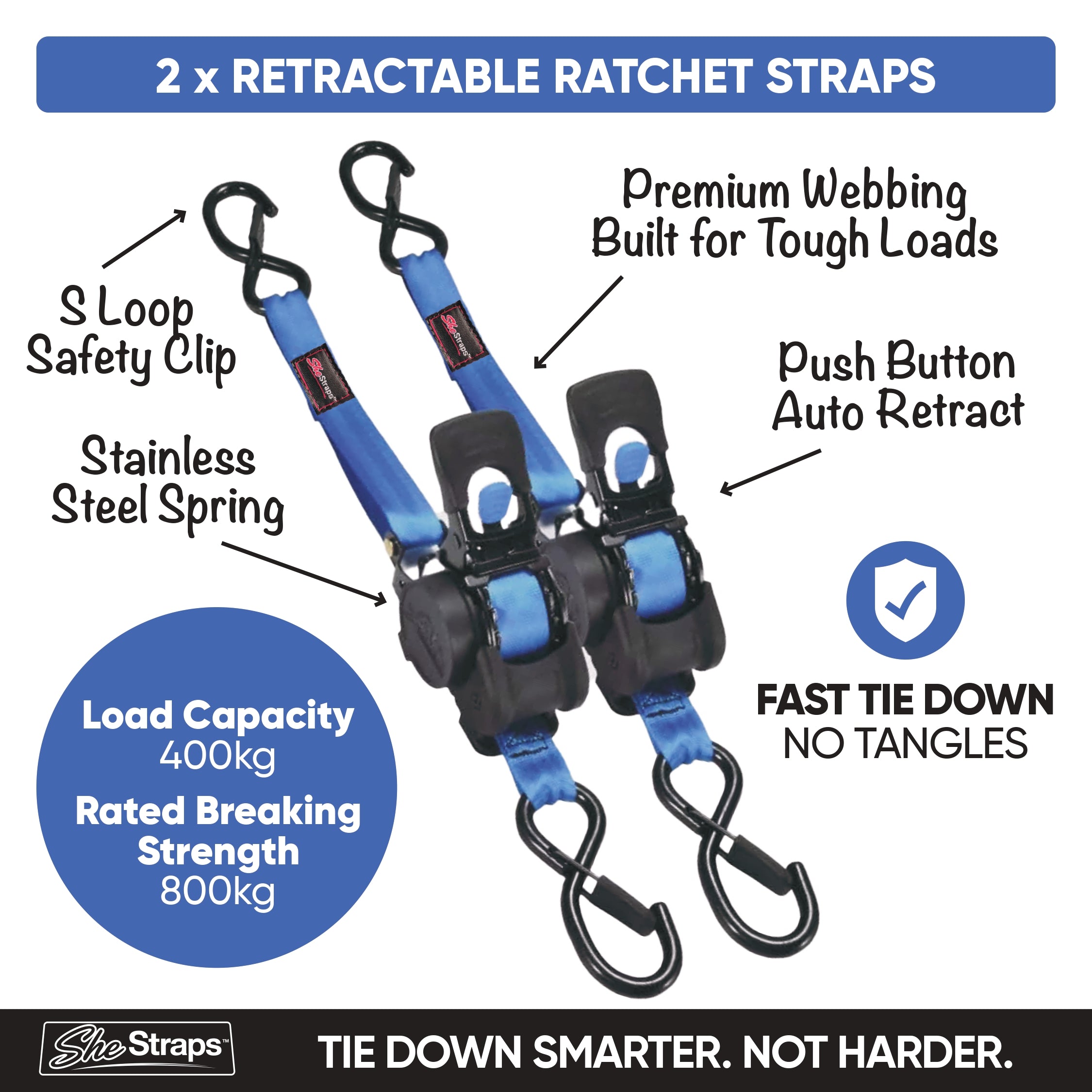 She Straps™ Pair Retractable Ratchet Straps