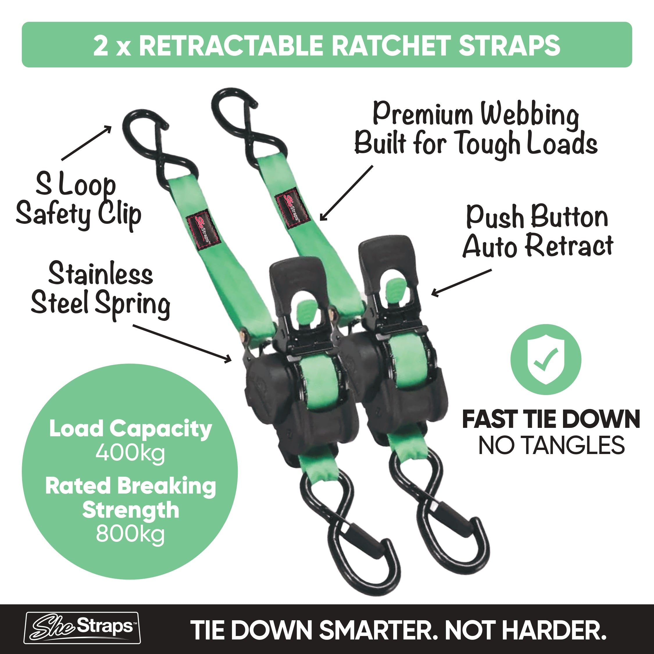 She Straps™ Pair Retractable Ratchet Straps